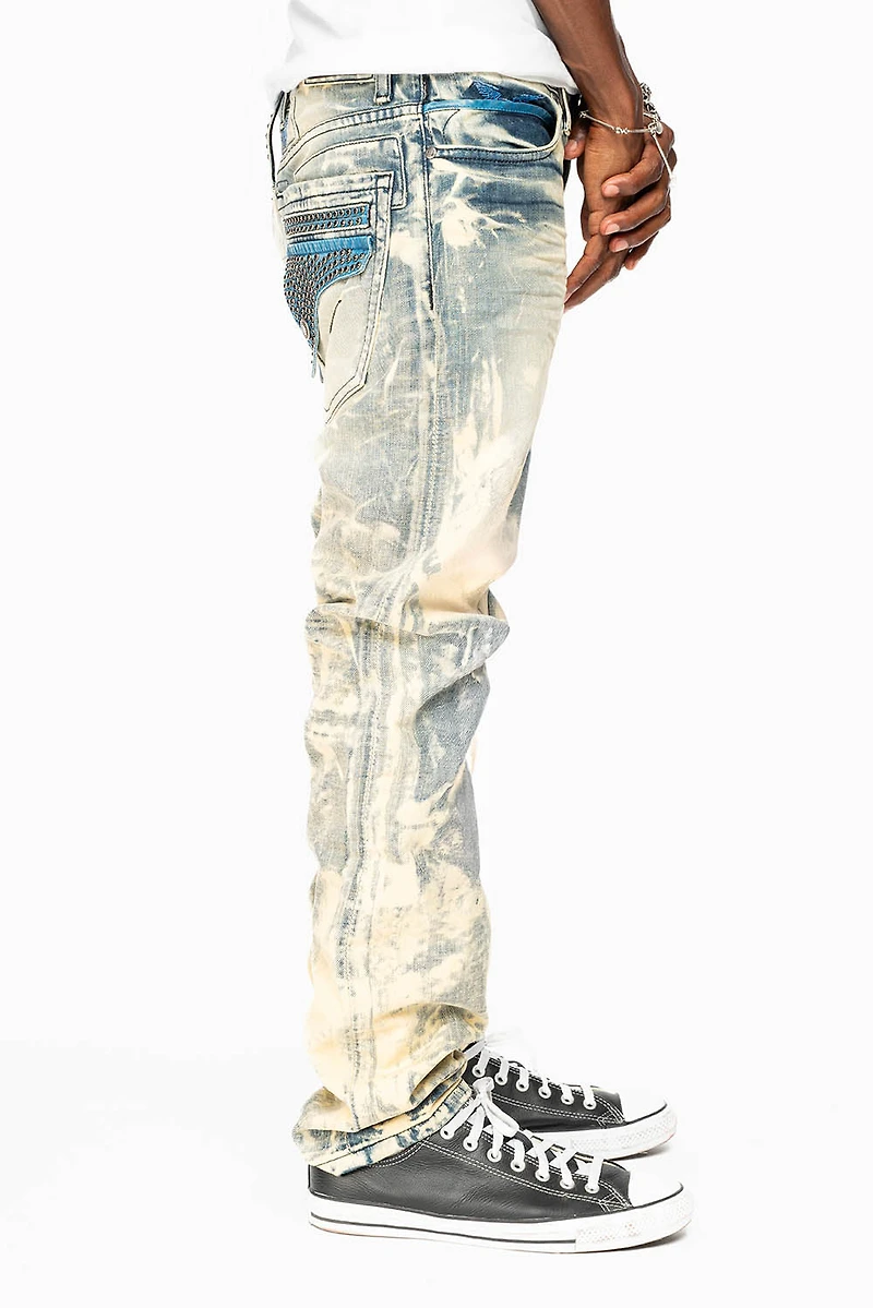 MENS FLAP POCKET SLIM JEANS NEW JAPAN LIGHT WASH WITH CRYSTALS