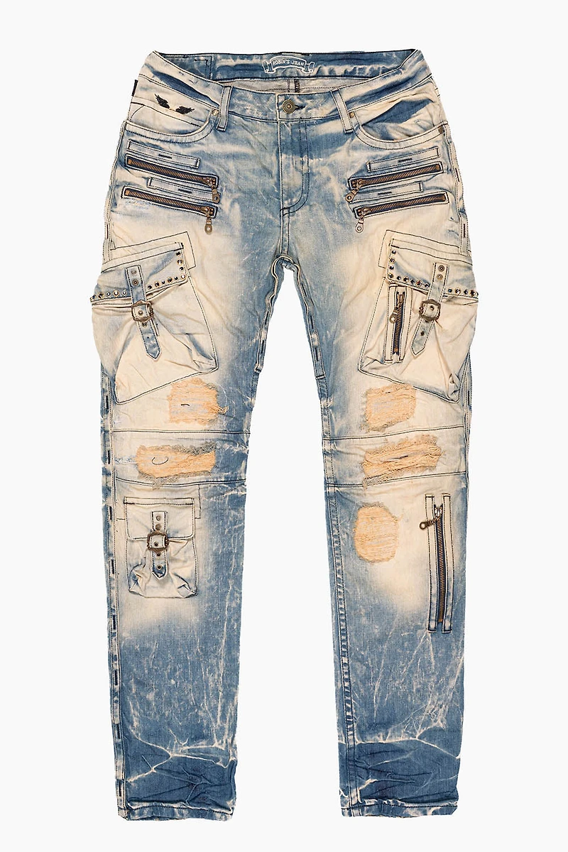 RAPTOR MILITARY STYLE CARGO JEAN BLUE 5D MEDIUM BROKEN WITH CRYSTALS