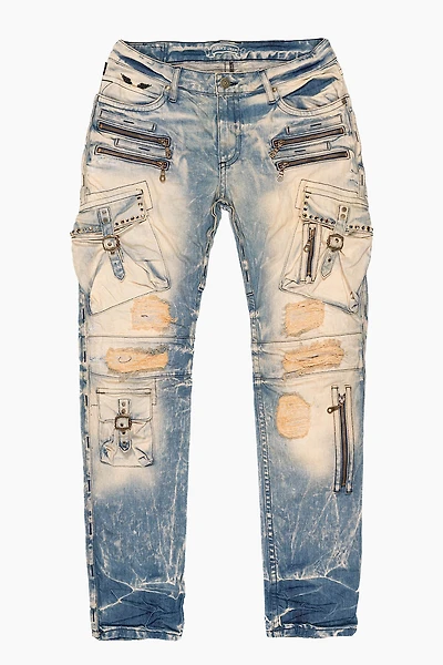 RAPTOR MILITARY STYLE CARGO JEAN BLUE 5D MEDIUM BROKEN WITH CRYSTALS