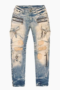 RAPTOR MILITARY STYLE CARGO JEAN BLUE 5D MEDIUM BROKEN WITH CRYSTALS