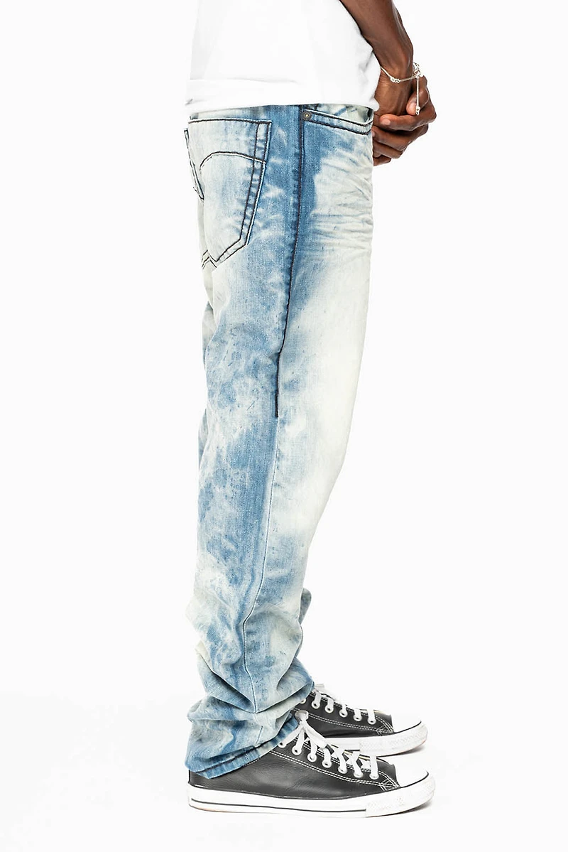 MENS SLIM FIT JEANS CHEROKEE DARK WASH WITH HEAVY STITCHING AND BLK EMBROIDERED WINGS