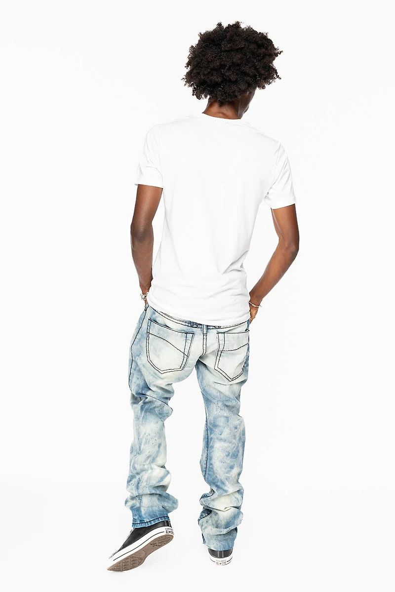 MENS SLIM FIT JEANS CHEROKEE DARK WASH WITH HEAVY STITCHING AND BLK EMBROIDERED WINGS