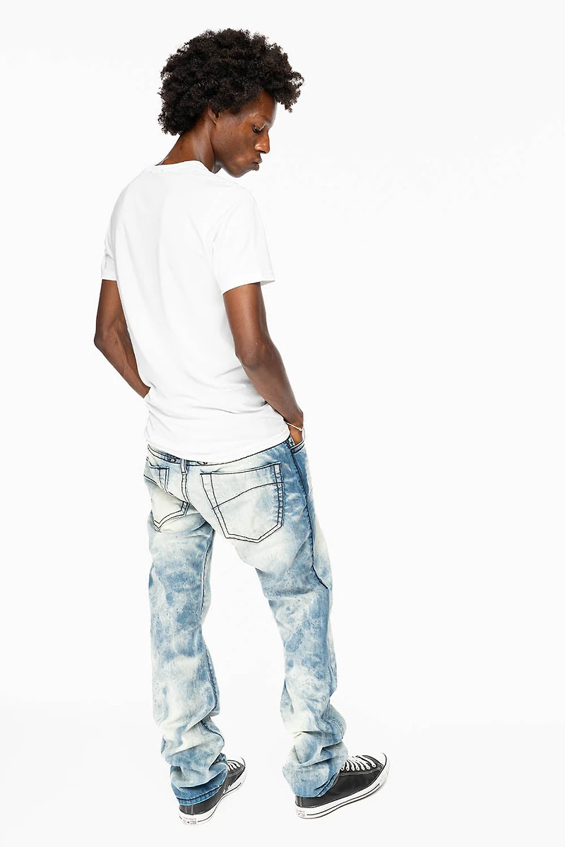 MENS SLIM FIT JEANS CHEROKEE DARK WASH WITH HEAVY STITCHING AND BLK EMBROIDERED WINGS