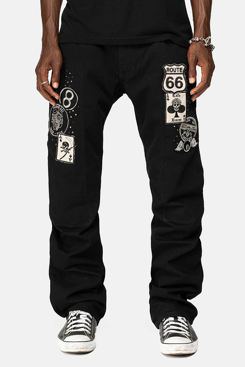 GYPSY STRAIGHT LEG JEANS LIMITED EDITION WITH PATCHES EMBELLISHED CRYSTALS PURE BLK