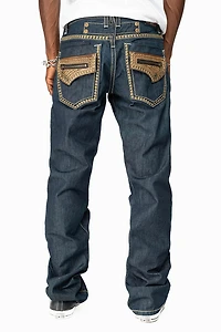 INDIAN WITH BROWN LEATHER ZIPPER FLAPS RINSE WASH STUDS AND CRYSTALS