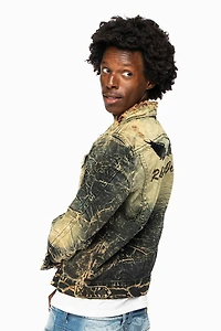 MENS DENIM JACKET LIGHT YELLOW 4D DARK PERU  WASH WITH BLACK WINGS