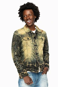 MENS DENIM JACKET LIGHT YELLOW 4D DARK PERU  WASH WITH BLACK WINGS