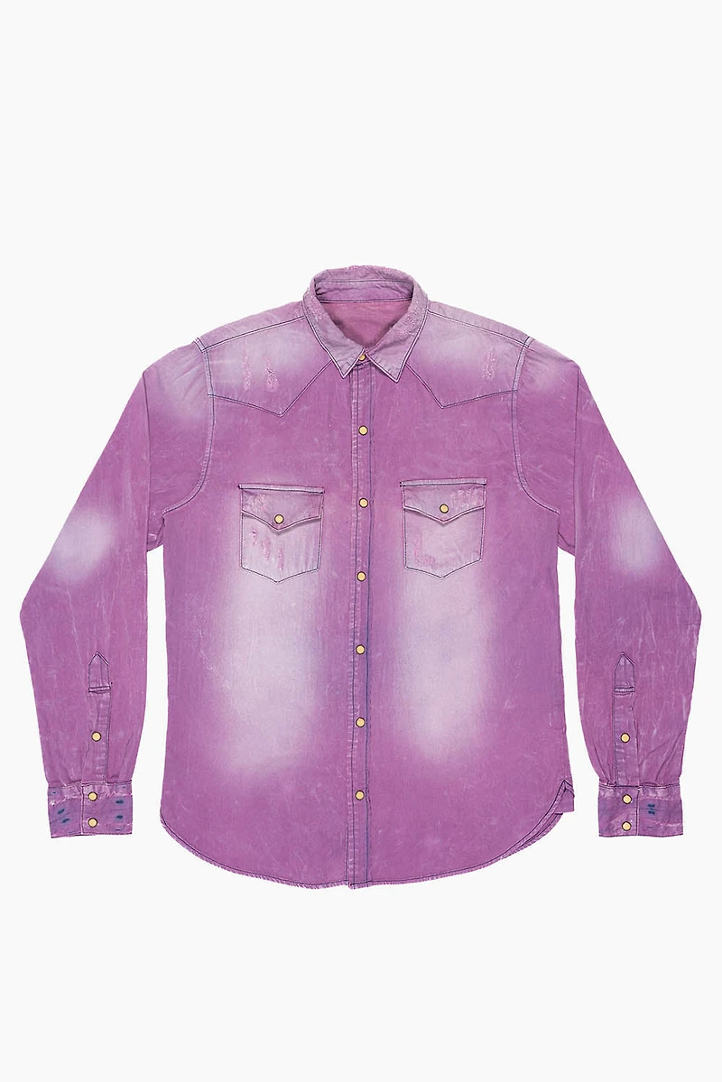 WESTERN NATIVE AMERICAN STYLE MENS DESTROY DENIM SHIRT MONTECITO EMBELLISHED WITH CRYSTALS AND STUDS