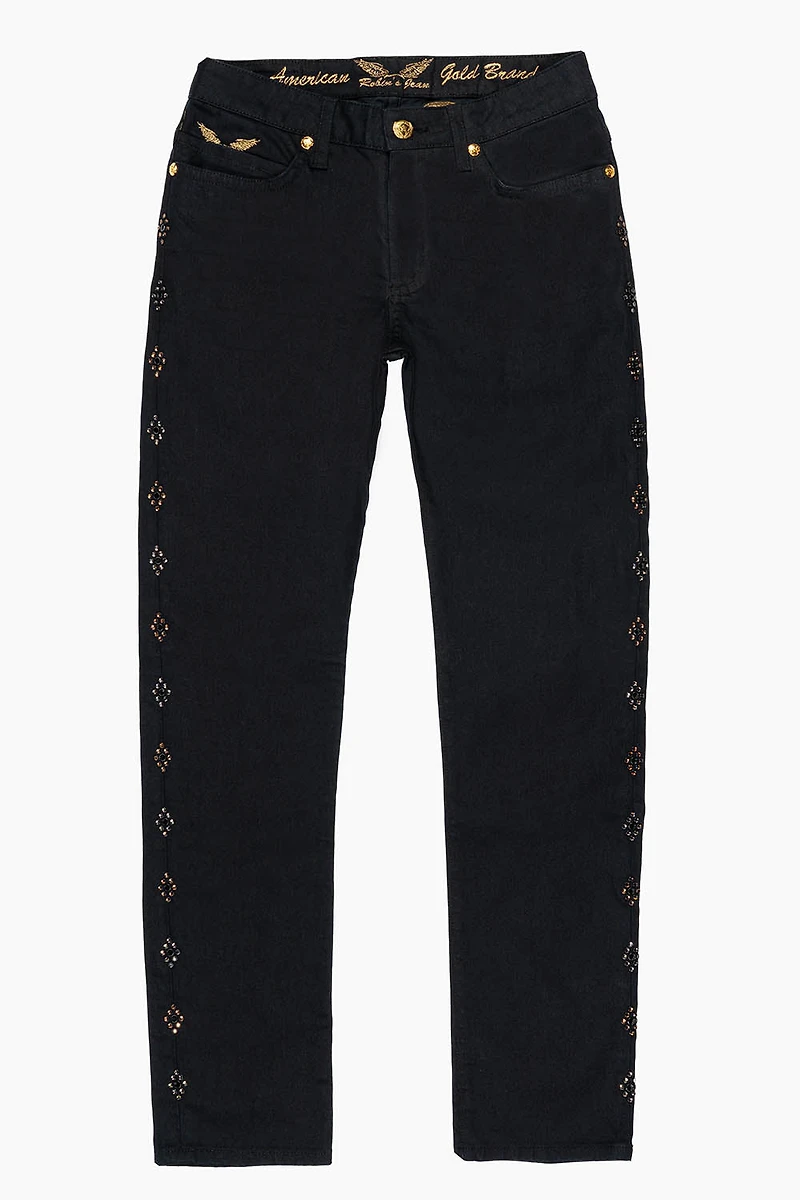 BIG MARLON 5 POCKET SLIM FIT MENS JEANS PURE BLACK WASH WITH GUNSLINGER CRYSTAL MOTIF
