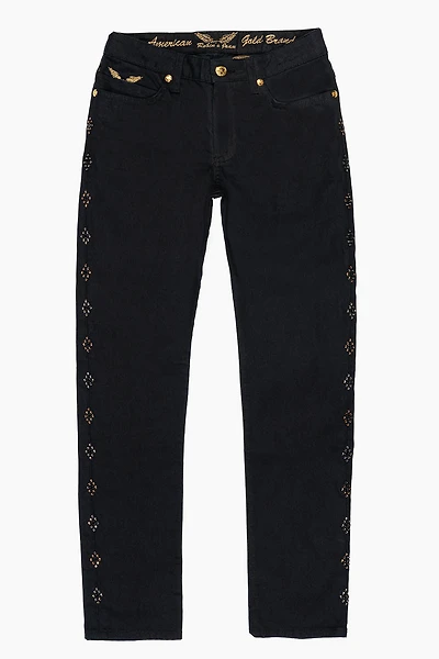 BIG MARLON 5 POCKET SLIM FIT MENS JEANS PURE BLACK WASH WITH GUNSLINGER CRYSTAL MOTIF