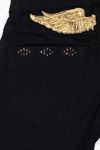 BIG MARLON 5 POCKET SLIM FIT MENS JEANS PURE BLACK WASH WITH GUNSLINGER CRYSTAL MOTIF