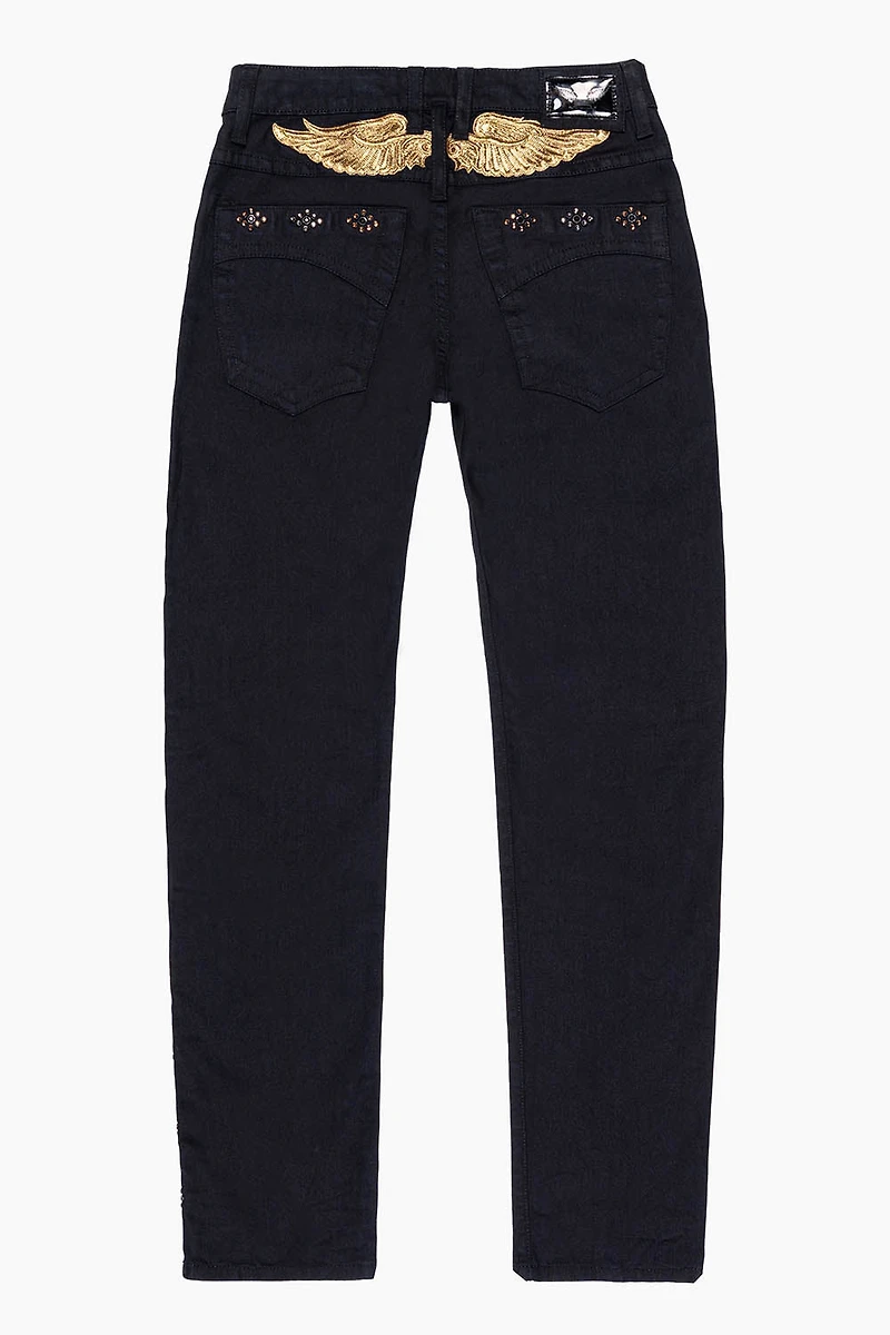 BIG MARLON 5 POCKET SLIM FIT MENS JEANS PURE BLACK WASH WITH GUNSLINGER CRYSTAL MOTIF