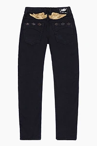 BIG MARLON 5 POCKET SLIM FIT MENS JEANS PURE BLACK WASH WITH GUNSLINGER CRYSTAL MOTIF