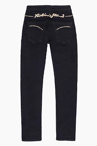 SKINNY JEAN PURE BLACK WITH GOLD/SILVER  ROBIN’S LOGO EMBELLISHED GOLD NAILHEAD STUDS