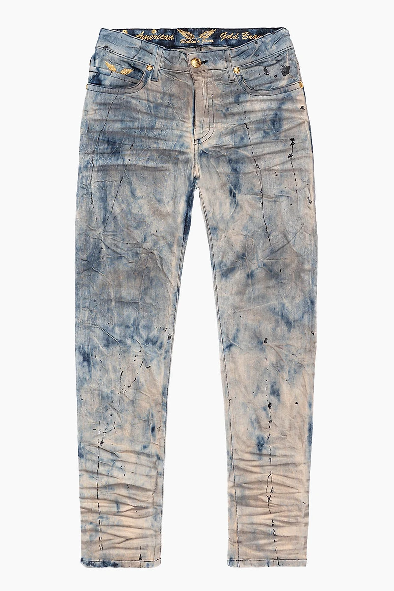 SKINNY MENS JEANS FROZEN WASH WITH AB CRYSTAL AND SMOKY TOPAZ  CRYSTALS