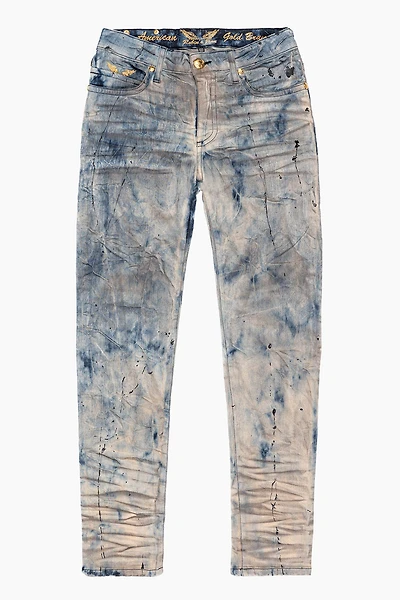 SKINNY MENS JEANS FROZEN WASH WITH AB CRYSTAL AND SMOKY TOPAZ  CRYSTALS