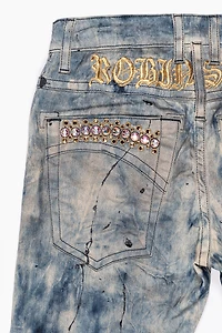 SKINNY MENS JEANS FROZEN WASH WITH AB CRYSTAL AND SMOKY TOPAZ  CRYSTALS