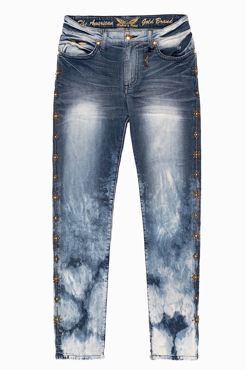 SKINNY MENS JEANS BLUE CLOUD JAPAN WITH GUNSLINGER CRYSTAL MOTIF