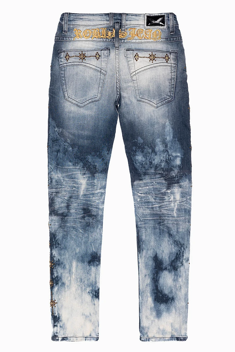 SKINNY MENS JEANS BLUE CLOUD JAPAN WITH GUNSLINGER CRYSTAL MOTIF