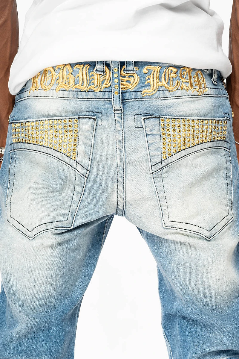 SKINNY JEAN BLUE 5D LIGHT WASH EMBELLISHED WITH AURUM CRYSTALS