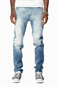 MENS SKINNY JEANS OMAHA MEDIUM WASH WITH GOLD WING EMBROIDERY