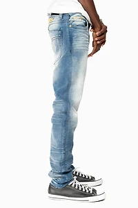 MENS SKINNY JEANS OMAHA MEDIUM WASH WITH GOLD WING EMBROIDERY