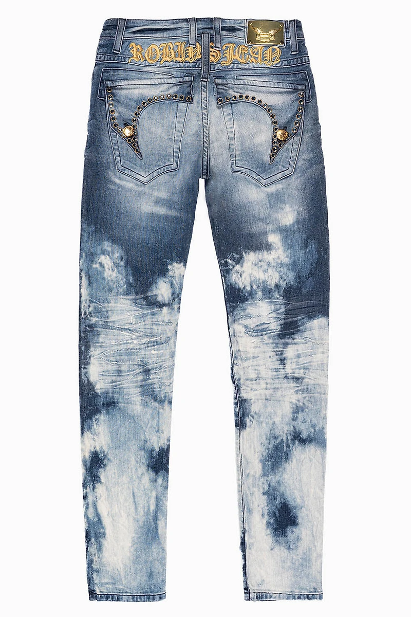 KILLER FLAP MENS SKINNY JEANS BLUE CLOUD JAPAN WASH WITH EMBELLISHED MONTANA CRYSTAL