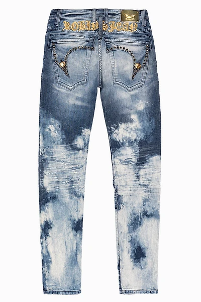 KILLER FLAP MENS SKINNY JEANS BLUE CLOUD JAPAN WASH WITH EMBELLISHED MONTANA CRYSTAL