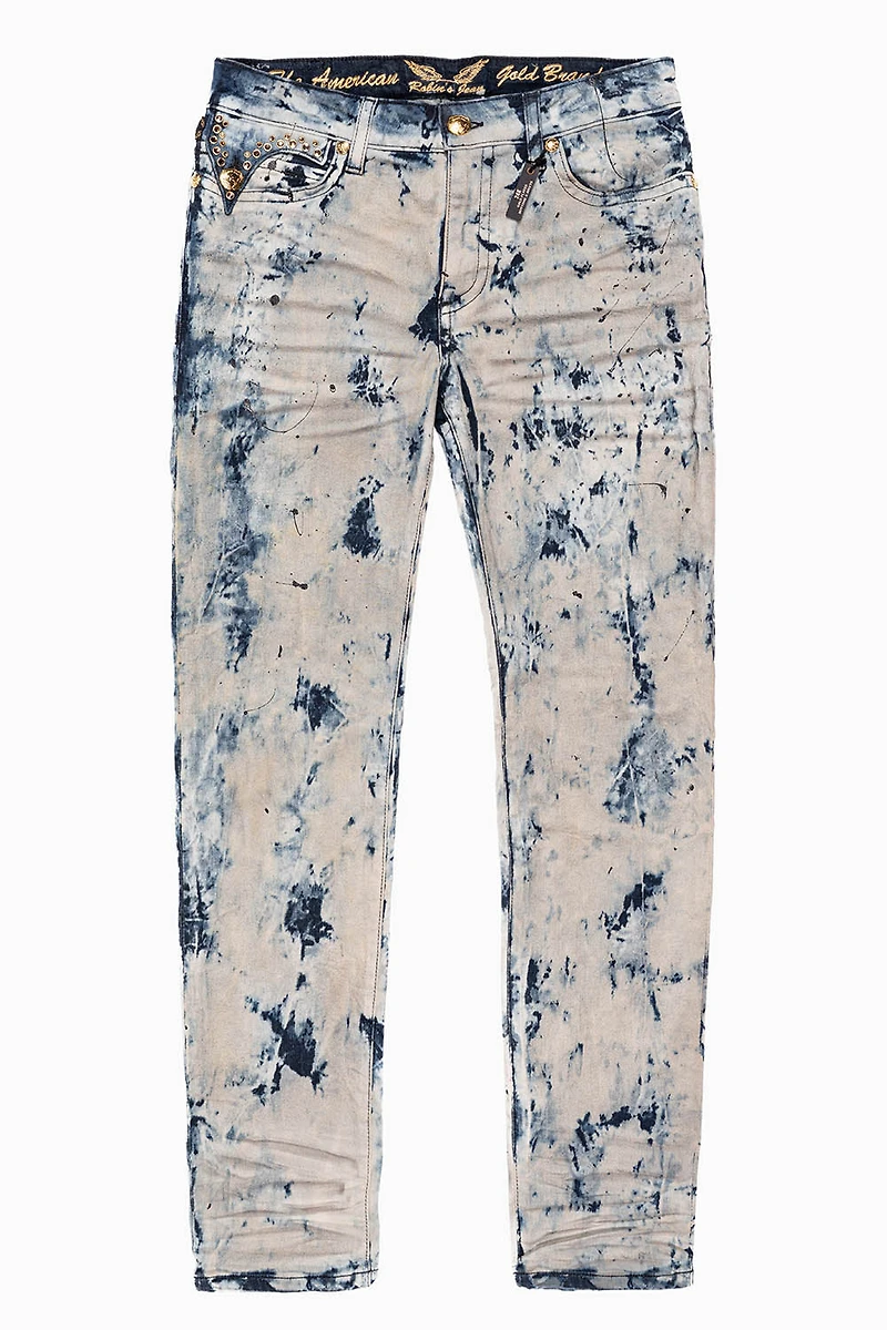 KILLER FLAP MENS SKINNY JEANS FROZEN WASH WITH EMBELLISHED  SMOKY TOPAZ CRYSTALS