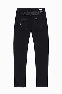 KILLER FLAP SKINNY JEANS PURE BLACK  WASH WITH JET CRYSTALS