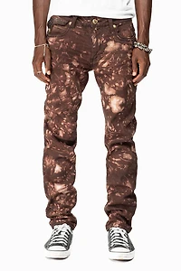 KILLER FLAP MENS SKINNY JEANS ASTRO BROWN WITH GOTHIC EMBROIDERY AND CRYSTALS