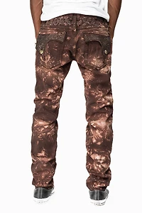 KILLER FLAP MENS SKINNY JEANS ASTRO BROWN WITH GOTHIC EMBROIDERY AND CRYSTALS