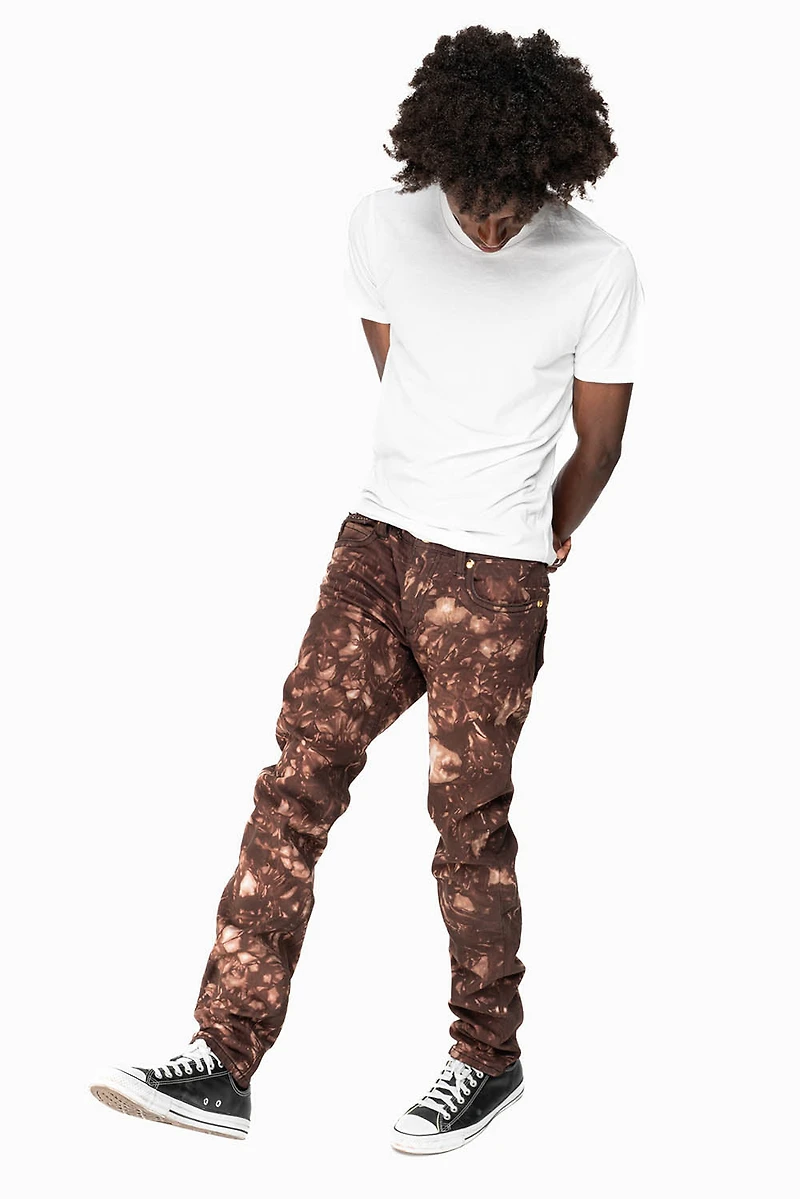 KILLER FLAP MENS SKINNY JEANS ASTRO BROWN WITH GOTHIC EMBROIDERY AND CRYSTALS