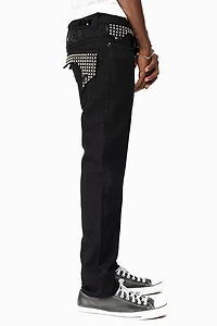 KILLER FLAP MENS SKINNY JEANS BLACK WITH EMBROIDERY,  STUDS AND CRYSTALS