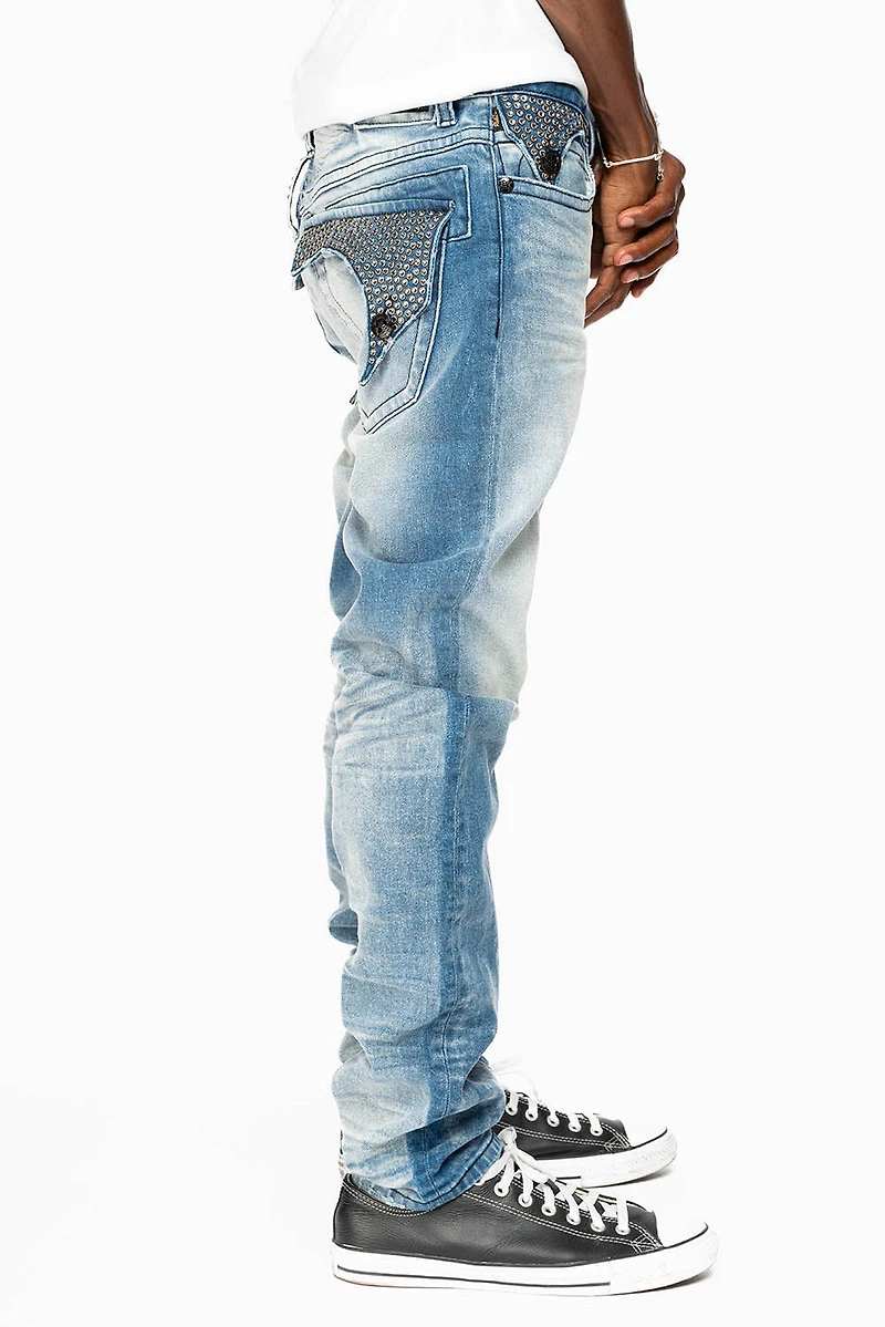 KILLER FLAP  SKINNY JEAN BLUE OMAHA MEDIUM WASH FULLY EMBELLISHED WITH CRYSTALS