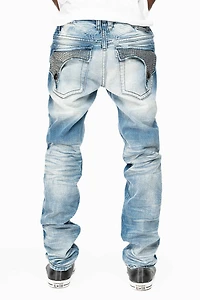 KILLER FLAP  SKINNY JEAN BLUE OMAHA MEDIUM WASH FULLY EMBELLISHED WITH CRYSTALS