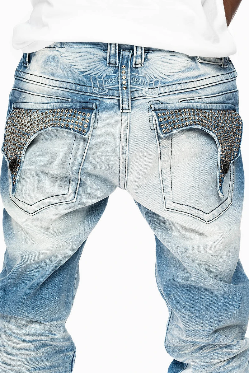 KILLER FLAP  SKINNY JEAN BLUE OMAHA MEDIUM WASH FULLY EMBELLISHED WITH CRYSTALS