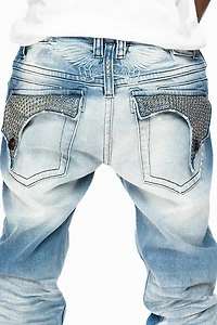 KILLER FLAP  SKINNY JEAN BLUE OMAHA MEDIUM WASH FULLY EMBELLISHED WITH CRYSTALS