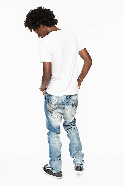 KILLER FLAP  SKINNY JEAN BLUE OMAHA MEDIUM WASH FULLY EMBELLISHED WITH CRYSTALS
