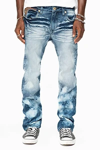 KILLER FLAP  STRAIGHT LEG JEAN BLUE NEW CLOUD JAPAN WASH FULLY EMBELLISHED WITH CRYSTALS