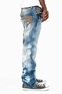 KILLER FLAP  STRAIGHT LEG JEAN BLUE NEW CLOUD JAPAN WASH FULLY EMBELLISHED WITH CRYSTALS
