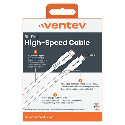 Ventev - Flat USB C to USB C High Speed Tangle-Free Cable 6ft - Gray