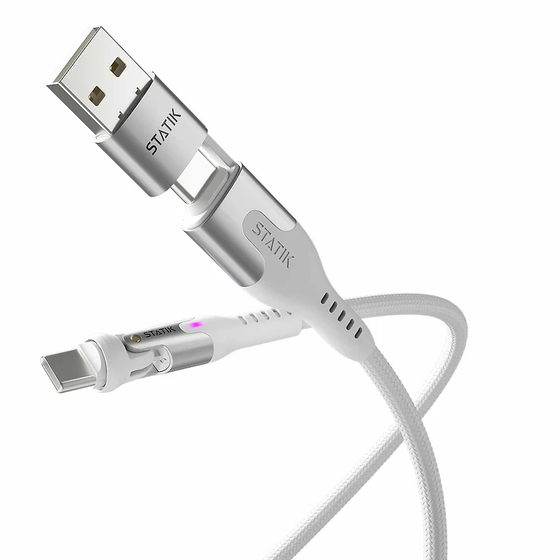 Statik PUP04553FTCCWHTCA Câble Tressé en Nylon de Charge/Sync PowerPivot Pro USB-C vers USB-C 3.3 pieds Blanc
