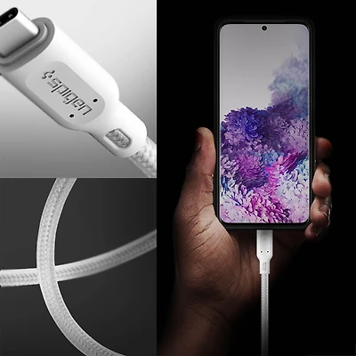 Câble USB-C vers USB-C Spigen de 120 cm - Blanc - Lot de 2