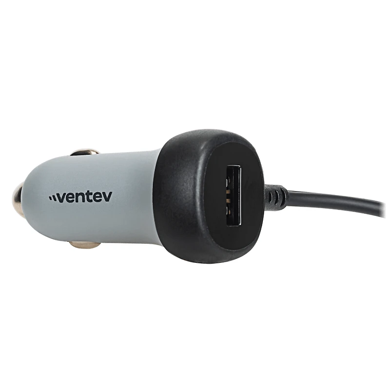 Ventev - Chargeur de voiture USB-A 12 W avec câble USB-C 15 W intégré - Gris foncé