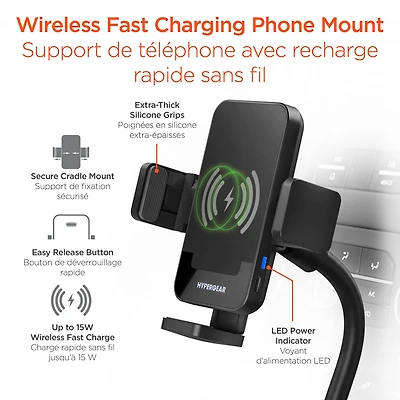 HyperGear EZ Grip 15W Wireless Fast Charging Cup Holder Phone Mount - Black