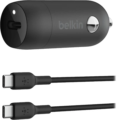 BoostCharge 30W USB-C PD PPS Car Charger and USB-C to USB-C Cable Black