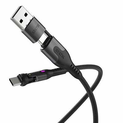 Statik PUP04553FTCCCA Câble Tressé en Nylon de Charge/Sync PowerPivot Pro USB-C vers USB-C 3.3 pieds Noir