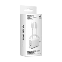 HyperGear Basics 30W Dual Port USB-C + USB-A Wall Charger Travel Hub - White