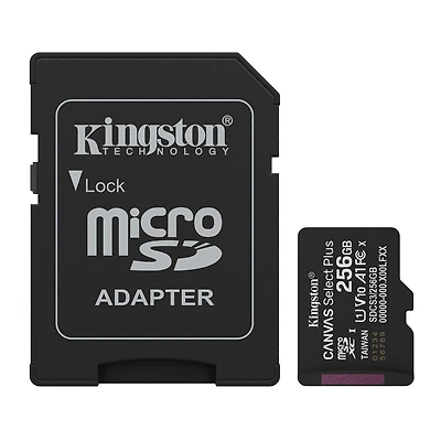 Kingston SDCS3256GB Carte microSDXC Canvas Select Plus Gen3 150 Mo/s A1 SDCS3/256 Go 256 Go avec Adaptateur